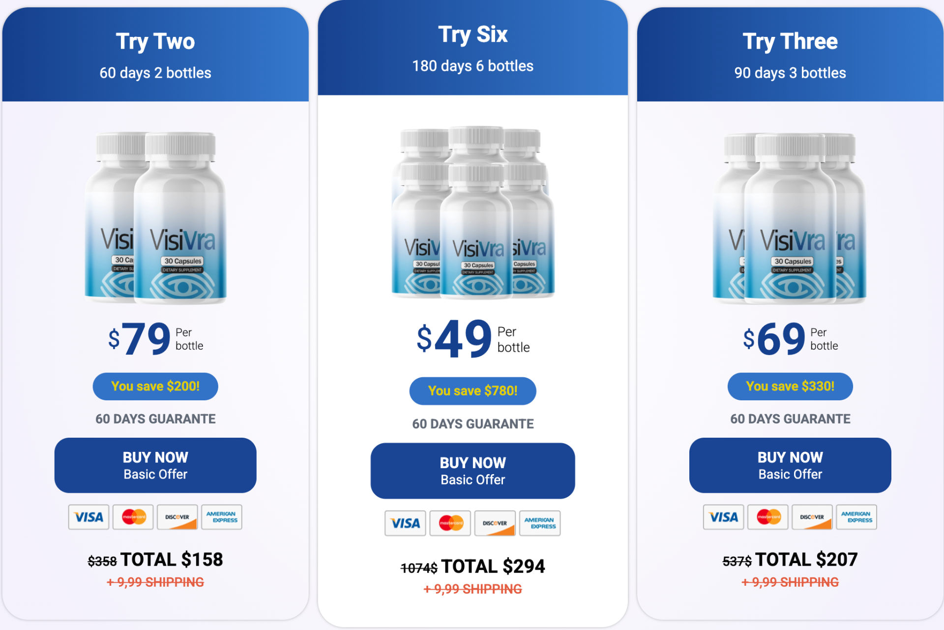 Visivira pricing options: 2, 6 and 3 bottle bundles